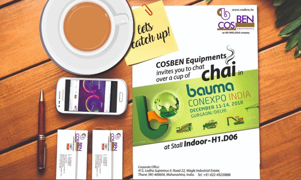 Cosben Equipment’s to present its Product Range at bauma CONEXPO INDIA 2018, Gurgaon / Delhi